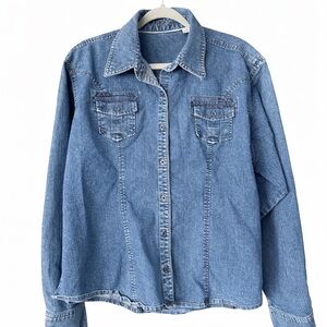 Riders by Lee Denim Button Down Shirt XL Stretch Western Chambray Top
